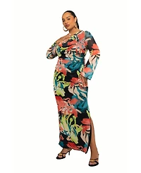 Fashion-szn Curve Women's Abstract Cowl Neck Maxi Dress