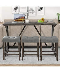 Casainc 4 Piece Bar Table Set with Power Outlet and 3 Padded Stools for Dining or Living Room