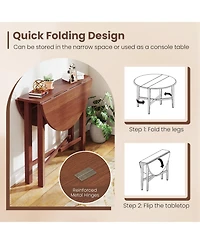 Gymax 36'' Foldable Kitchen Table Round Dining Table w/Solid Rubber Wood Legs