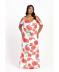 Fashion-szn Curve Women's Cold Shoulder Poppy Print Strappy Dress