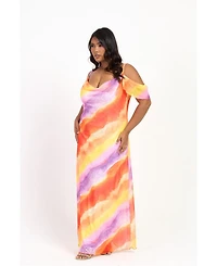 Fashion-szn Curve Cold Shoulder Marble Print Maxi Dress