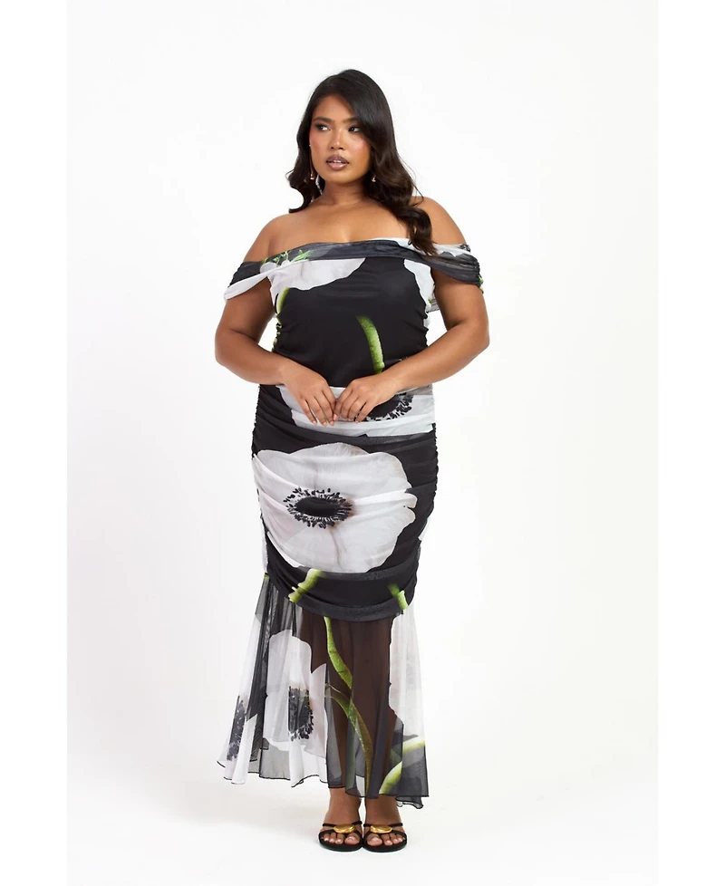 Fashion-szn Curve Women's Plus Bold Floral Ruched Midi Dress