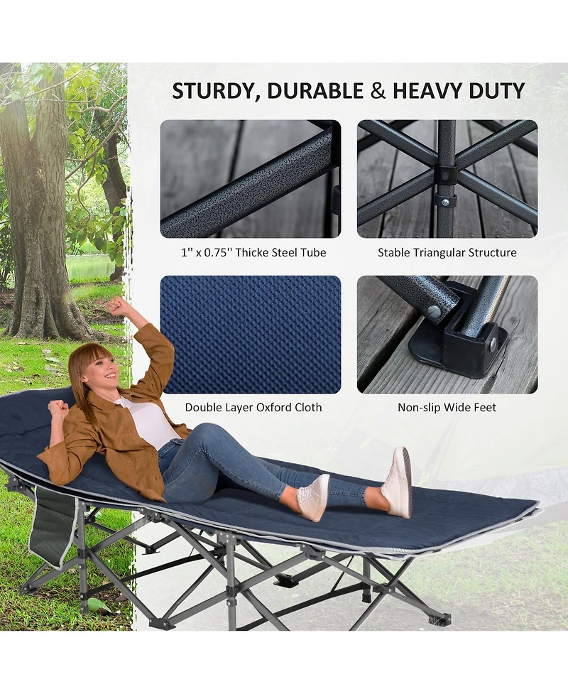 Outsunny 2 Person Camping Cot for Adults w/ Bag, Hunting Fishing Trip Bed,