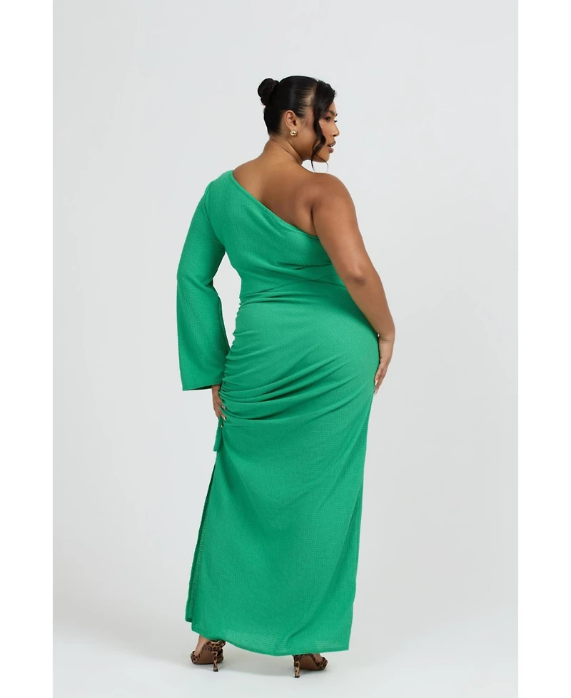 Fashion-szn Curve Women's One Shoulder Flare Sleeve Maxi Dress