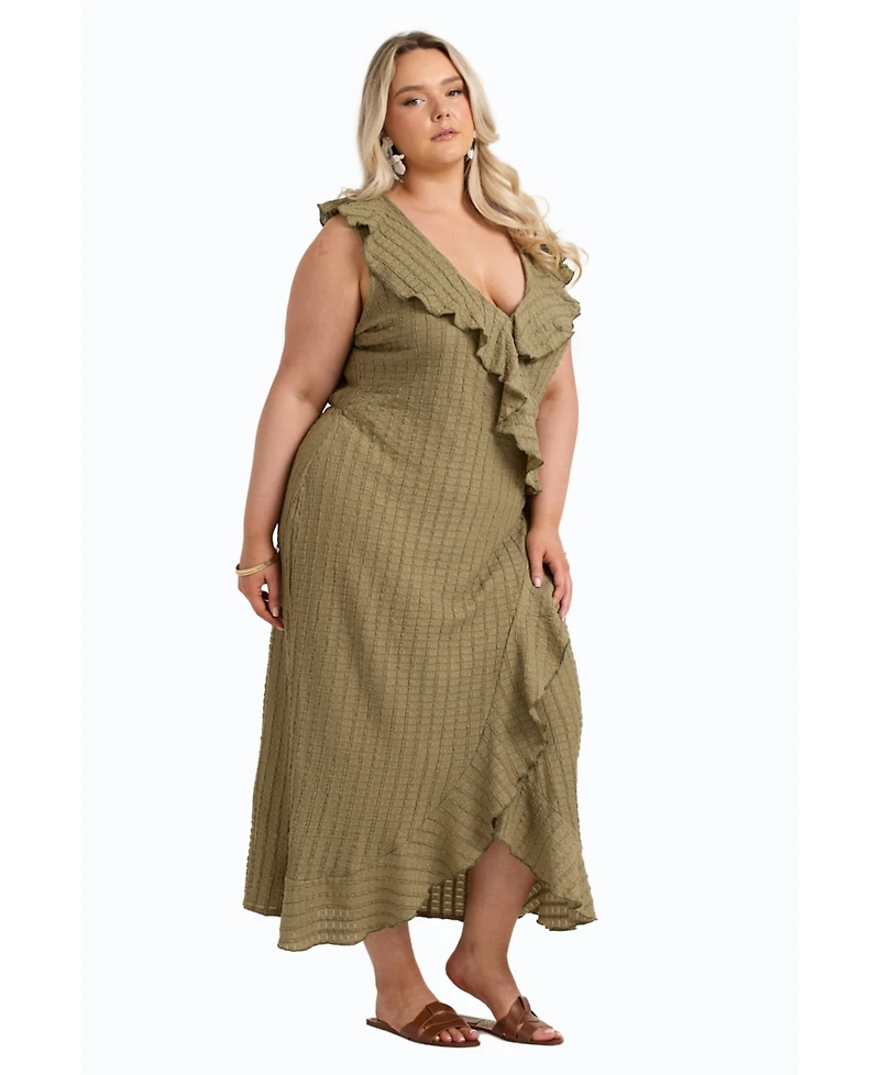 Fashion-szn Curve Women's Ruffle Wrap Sleeveless Midi Dress