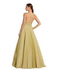 Mac Duggal Women's Shimmering Pleated Georgette High Neck Gown