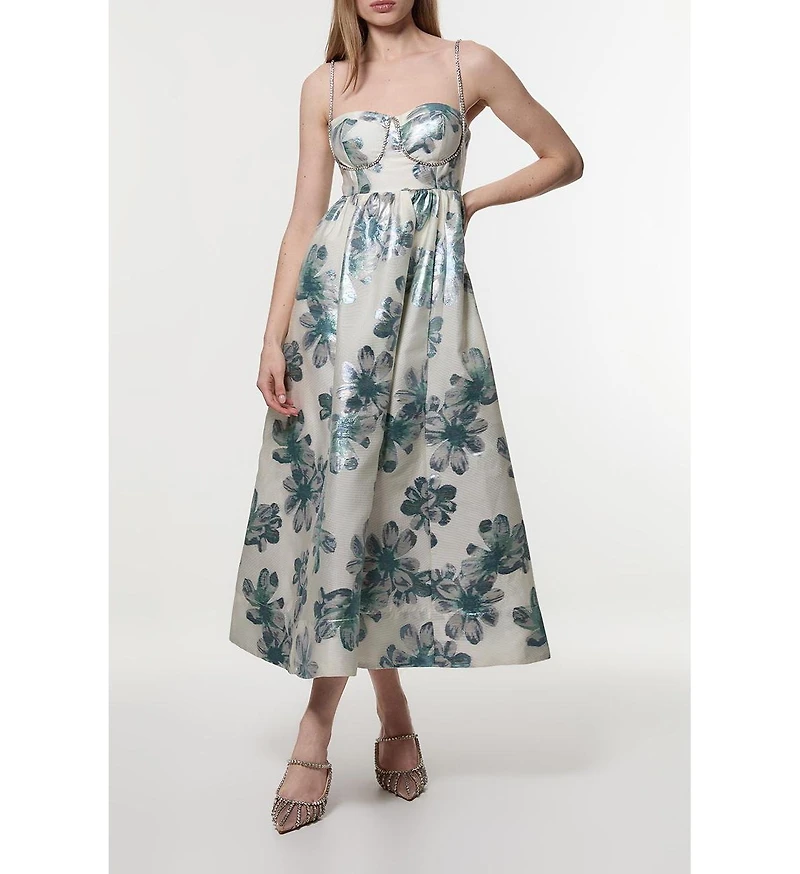 Karen Millen Women's Metallic Jacquard Midi Dress