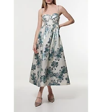 Karen Millen Women's Metallic Jacquard Midi Dress