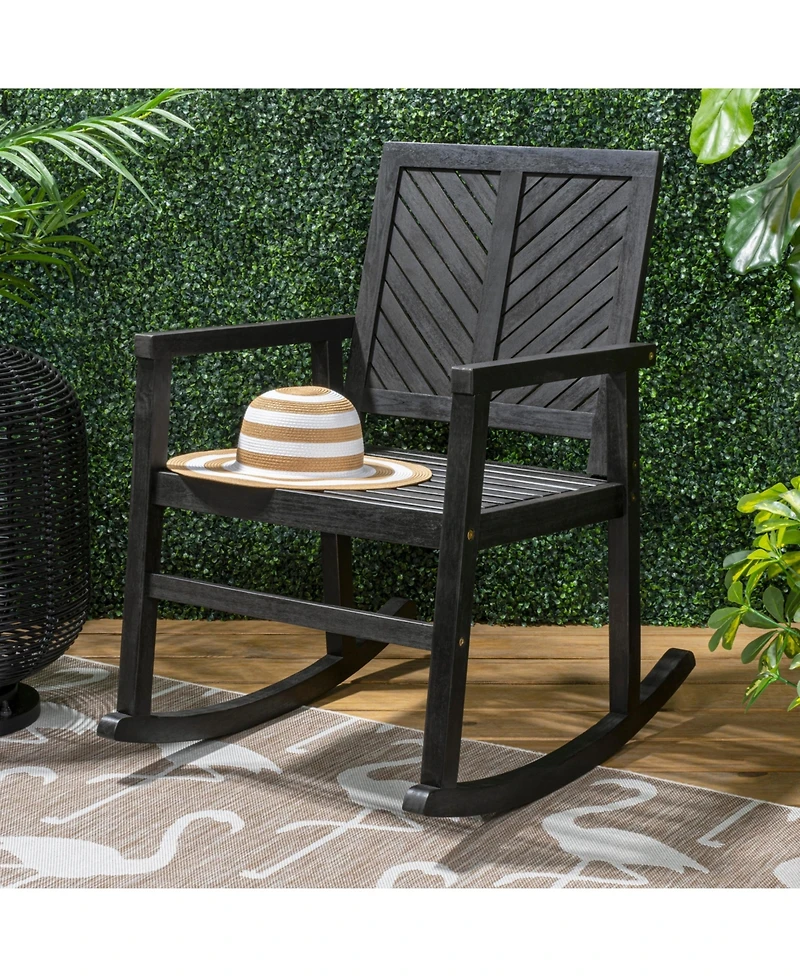 Jonathan Y Ned Modern Chevron-Back 300-Lbs Support Acacia Wood Patio Outdoor Rocking Chair