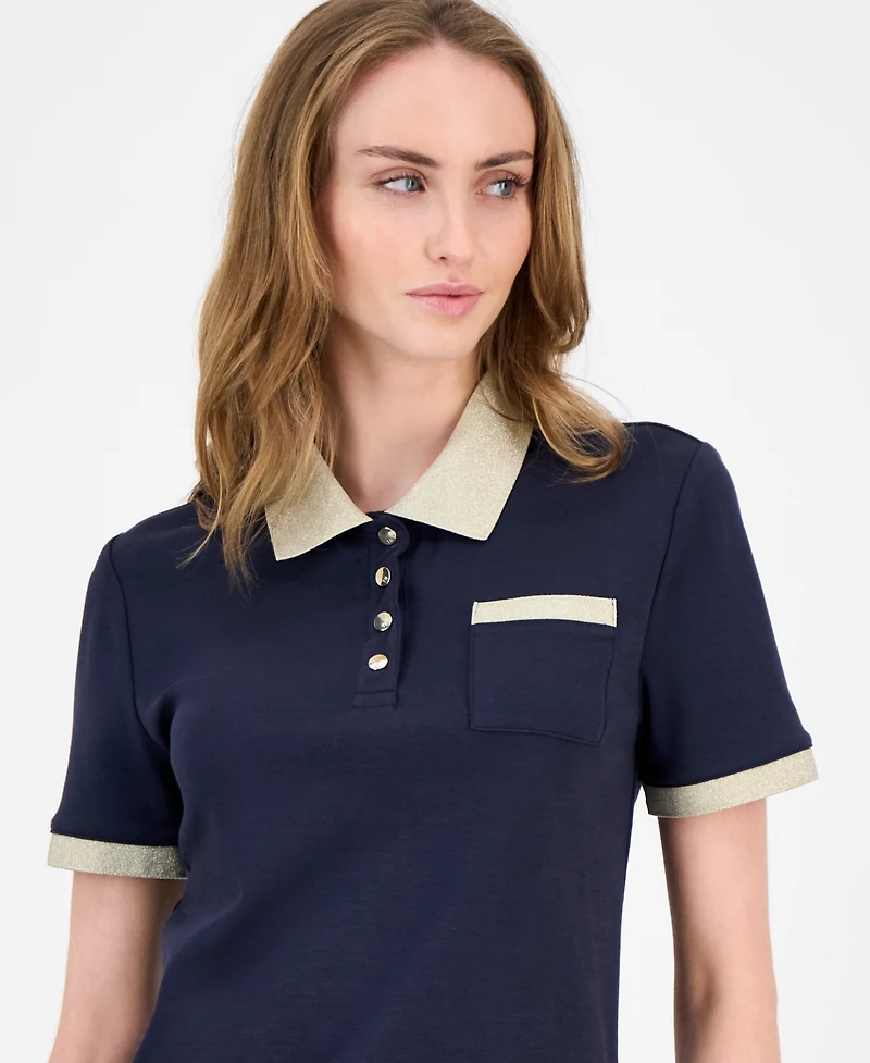 Tommy Hilfiger Women's Cotton Shine-Collar Polo Top