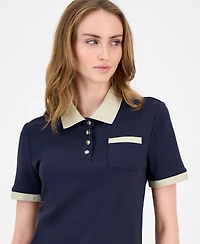 Tommy Hilfiger Women's Cotton Shine-Collar Polo Top
