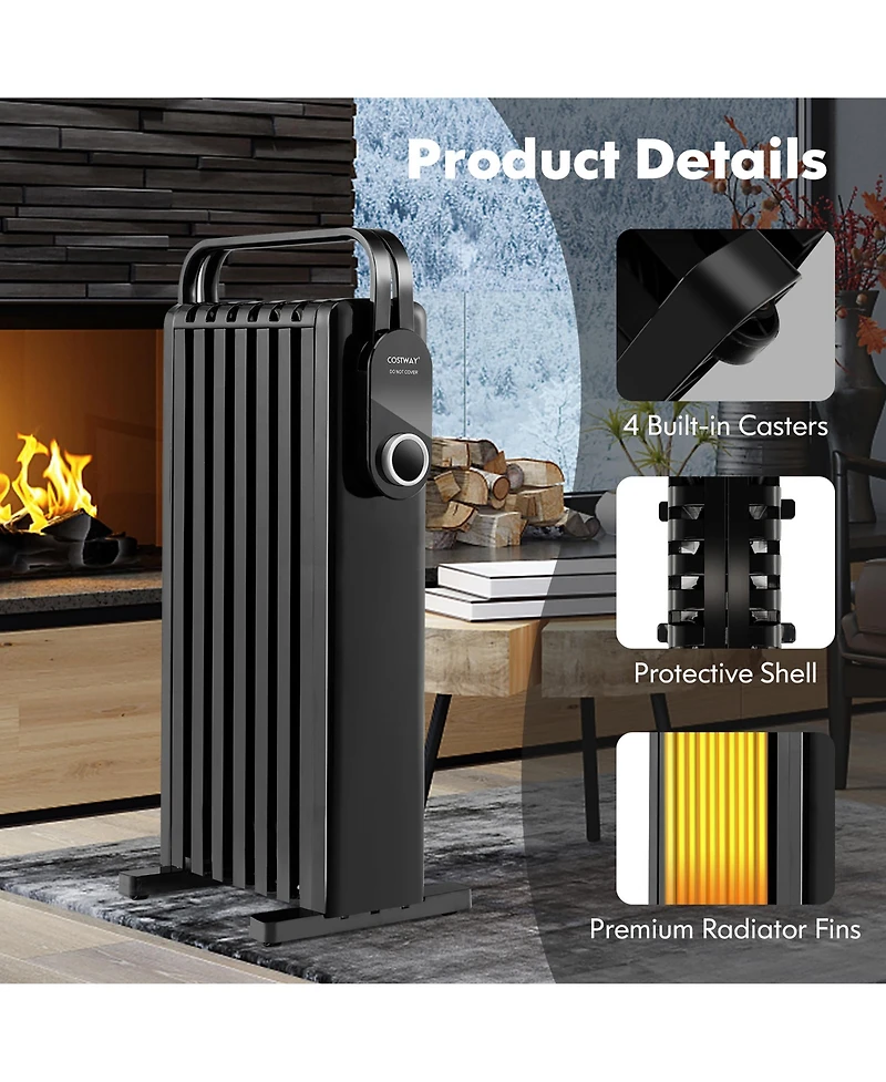 Costway 1500W Electric Space Heater Oil Filled Radiator Heater