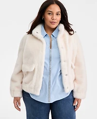 On 34th Trendy Plus Solid Faux-Fur Bomber Jacket, Macy's Exclusive