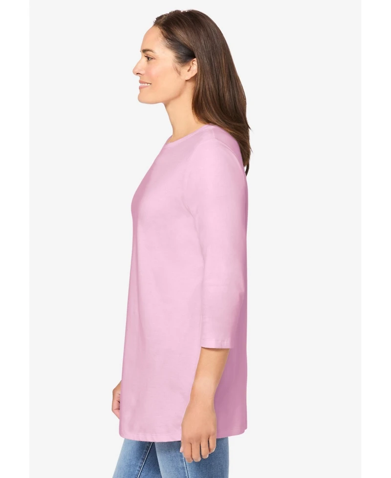 Woman Within Plus Perfect Three-Quarter Sleeve Crewneck Tee