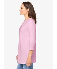 Woman Within Plus Perfect Three-Quarter Sleeve Crewneck Tee
