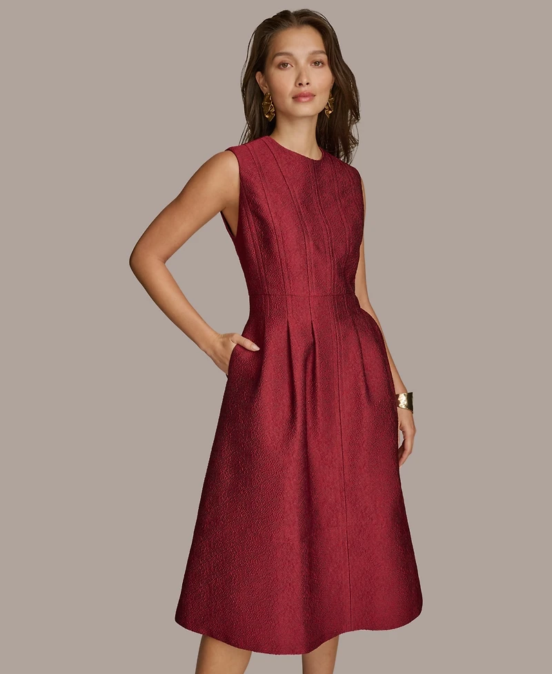Donna Karan New York Women's Jacquard Solid Fit and Flare Dress