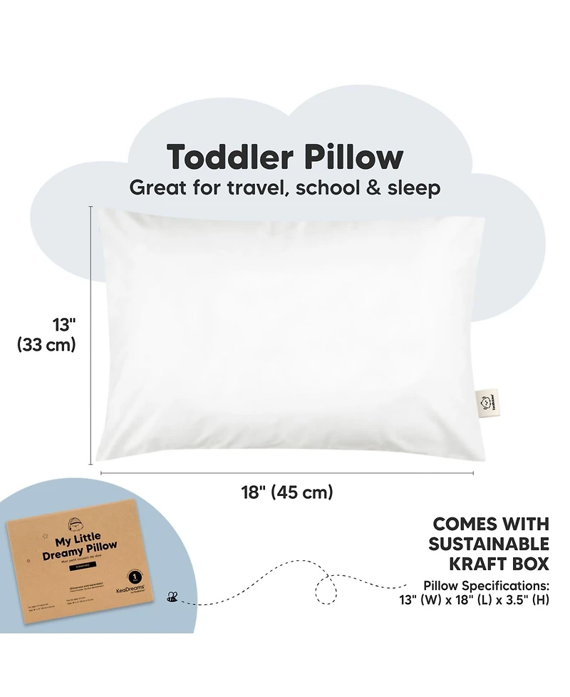 1pk Toddler Pillow, Soft Organic Cotton Toddler Pillows for Sleeping, 13X18 Kids Pillow