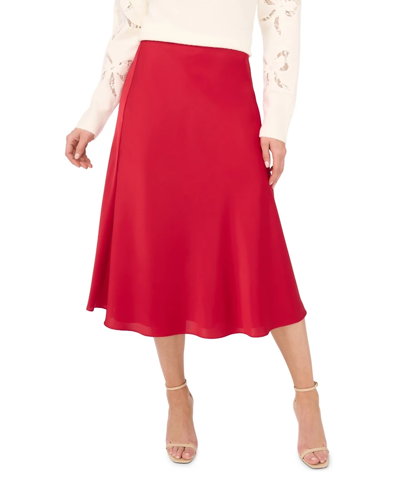 CeCe Women's A-line Side-Zip Satin Midi Skirt