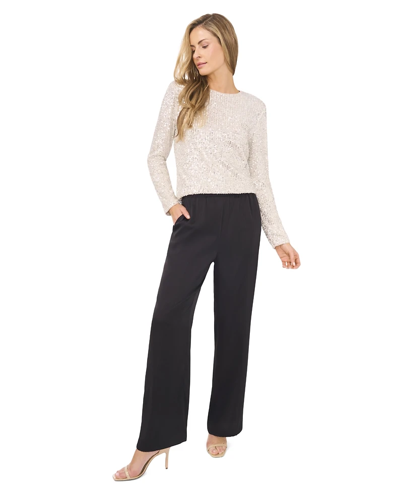 CeCe Women's Long Sleeve Crew Neck Sequin Blouse