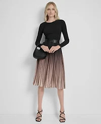 Dkny Ombre Sunburst Pleat-skirt Long-sleeve Midi Dress