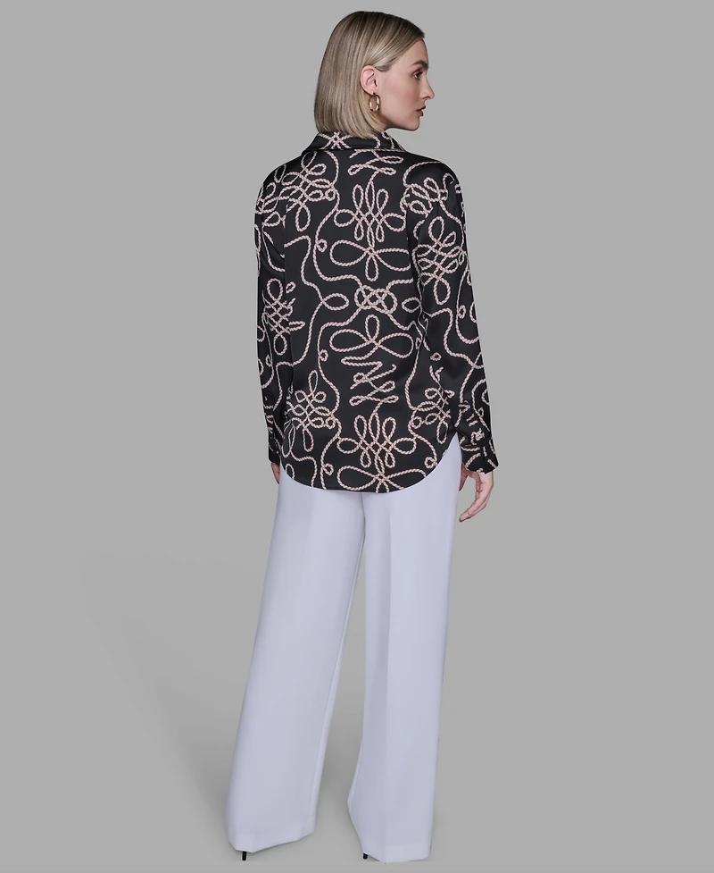 Karl Lagerfeld Paris Women's Printed Collared Neck Blouse