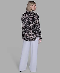Karl Lagerfeld Paris Women's Printed Collared Neck Blouse