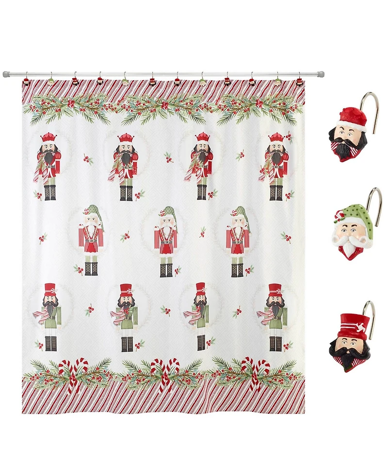 Avanti Peppermint Nutcracker Shower Curtain and 12-Pc. Shower Curtain Hooks Set