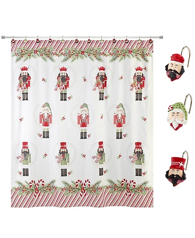 Avanti Peppermint Nutcracker Shower Curtain and 12-Pc. Shower Curtain Hooks Set
