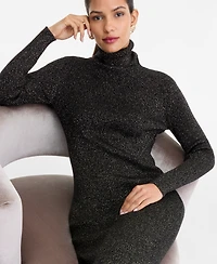 I.n.c. International Concepts Women's Metallic Turtleneck Sweater Dress, Macy's Exclusive