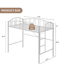 gaomon Loft Bed Twin Size, Heavy Duty Metal Loft Bed Frame with Arched Guardrail and Safety Ladder, Space-Saving, No Box Spring Needed, White