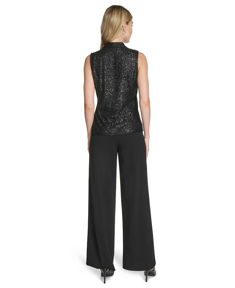Calvin Klein Women's Sequin Detail V-Neck Blouse