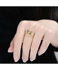 Rachel Glauber 14K Gold Plated with Clear Cubic Zirconia Butterfly Design Statement Ring