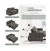 Maison Boucle 55" Velvet Loveseat Sofa Bed with Usb Ports, Adjustable Backrest & Pull-Out Sleeper Storage Pockets Pillows-Maison