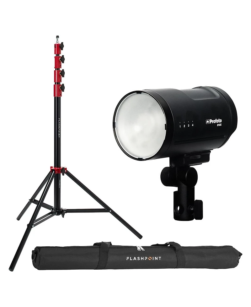 Profoto B10X Off Camera Flash Head Bundle with Flashpoint Pro Air-Cushioned Heavy-Duty Light Stand (Red, 9.5