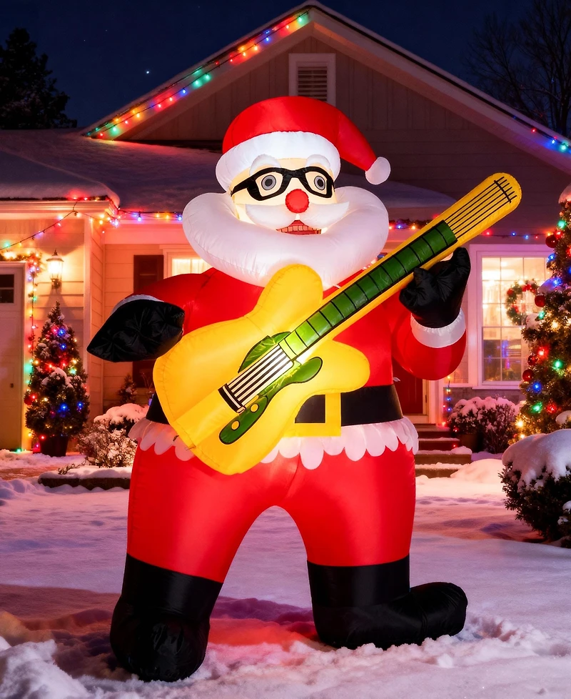 Sugift 6FT Inflatable Santa Claus with Guitar and Led Lights, Outdoor Christmas Decoration