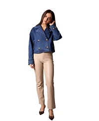 Blue Revival Women's Cropped Denim Double-Breasted Trench Jacket