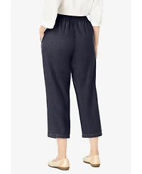 Woman Within Women's 7-Day Elastic-Waist Pull-On Cotton Denim Capri Jeans