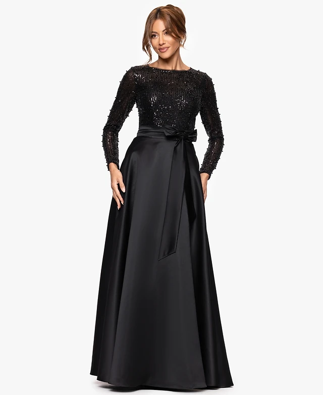 pink long sleeve sparkly dress Ieena for Mac Duggal - Pink Sequined Long Sleeve Gown