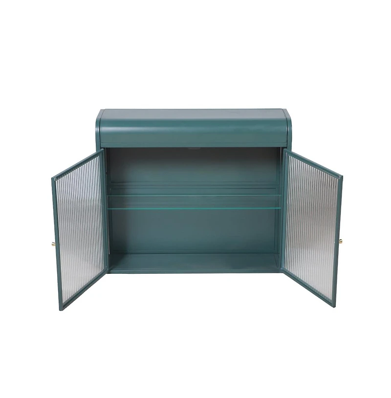 Chic Crate-Army Green 2-Door Wall-Mounted Metal Cabinet Tempered Glass Shelves | Multi-Room | Bath, Kitchen, Office