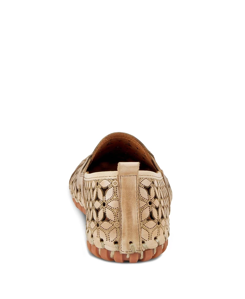 Spring Step Flowerflow Laser-Cut Leather Loafer with Floral Detailing and Flexible Sole