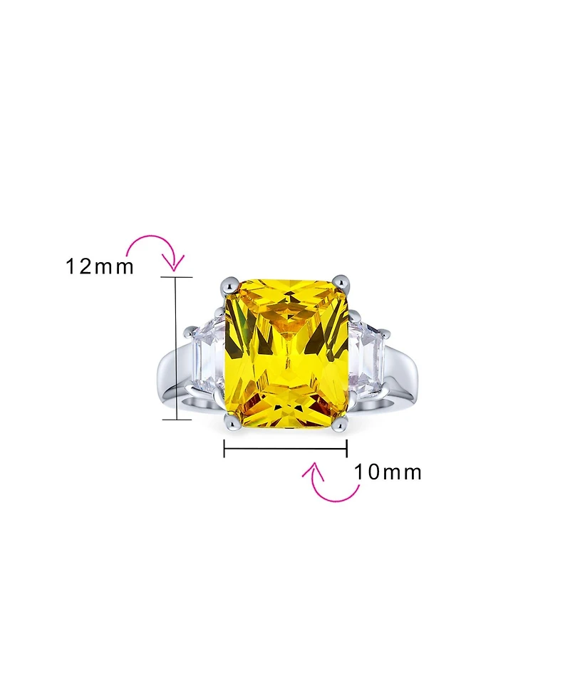 Bling Jewelry Art Deco Style Sterling Silver 8CTW Yellow Cz Rectangle Emerald Cut Cocktail Statement Ring Cubic Zirconia Baguette Stepped Side Stones