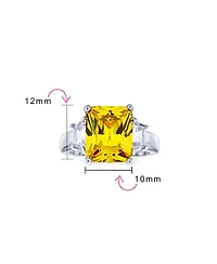 Bling Jewelry Art Deco Style Sterling Silver 8CTW Yellow Cz Rectangle Emerald Cut Cocktail Statement Ring Cubic Zirconia Baguette Stepped Side Stones