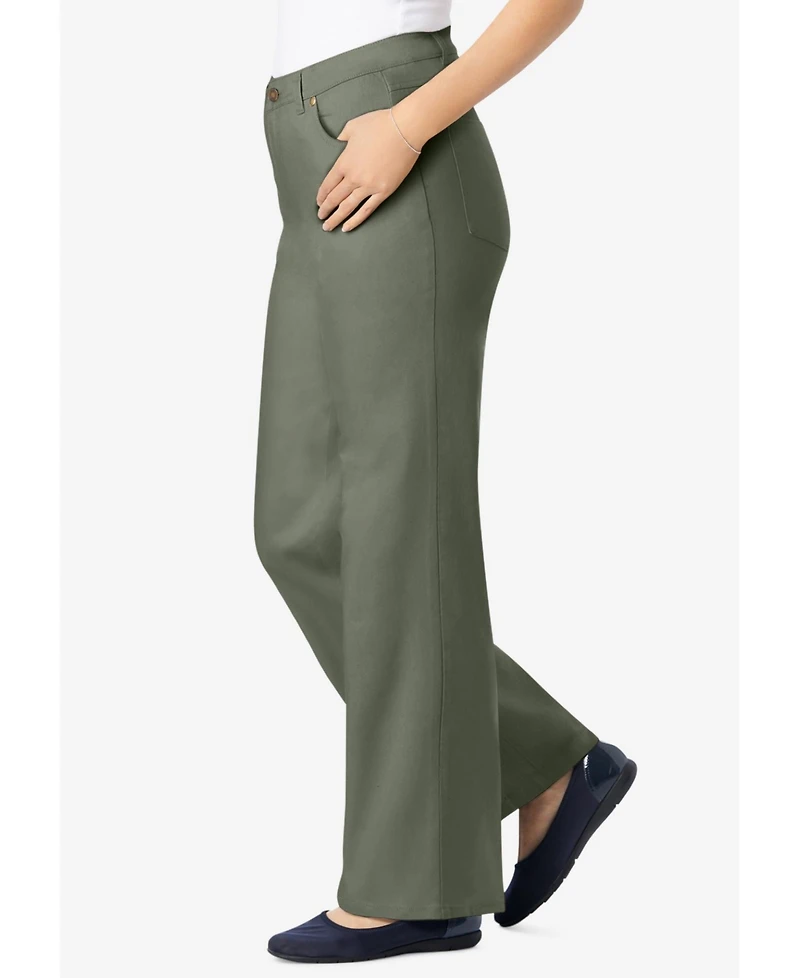 Woman Within Women's Stretch Denim Wide-Leg Five-Pocket Jeans