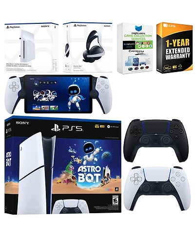 Sony PlayStation 5 Astro Bot Slim Digital Bundle with Disc Drive, Pulse Elite Headset, Extra Controller, Portal, MightySkins Game Collecti