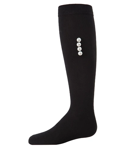 Memoi Girls' Side Pearls Cotton Blend Knee High Socks