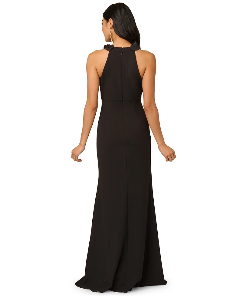 Adrianna Papell Petite Embellished Rosette Halter Gown
