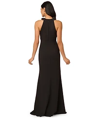 Adrianna Papell Petite Embellished Rosette Halter Gown