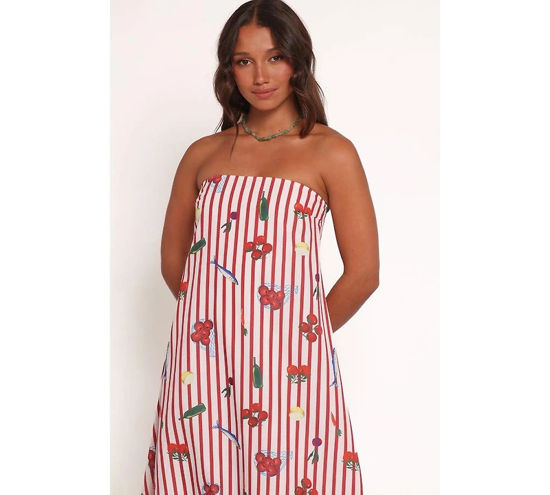 Petal and Pup Women's Soph Strapless Maxi Dress - Red Picnic Stripe