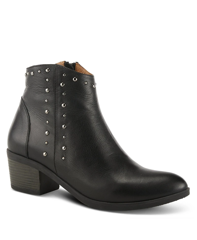 Azura Spring Step Wildwest Leather Western Bootie with Studded Detail and Inside Zipper