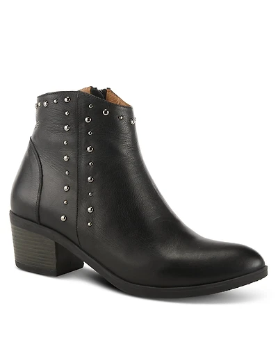 Azura Spring Step Wildwest Leather Western Bootie with Studded Detail and Inside Zipper